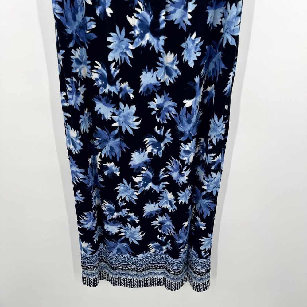 J. Jill Maxi Dress Womens S Blue Black Floral Print Sleeveless Pleated Side Slit - Picture 3 of 10
